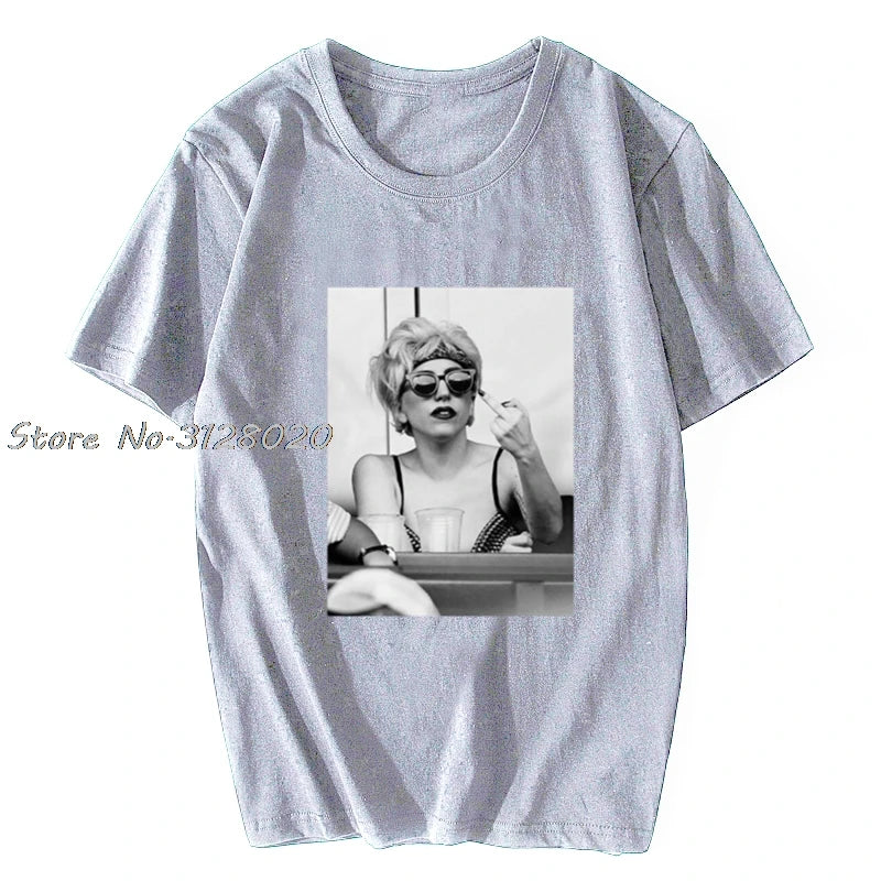 Lady Gaga Finger Bird Flip Middle Off Pokerface Paparazzi Retro Vintage T Shirt Men Cotton TShirt Tees Tops Streetwear Harajuku