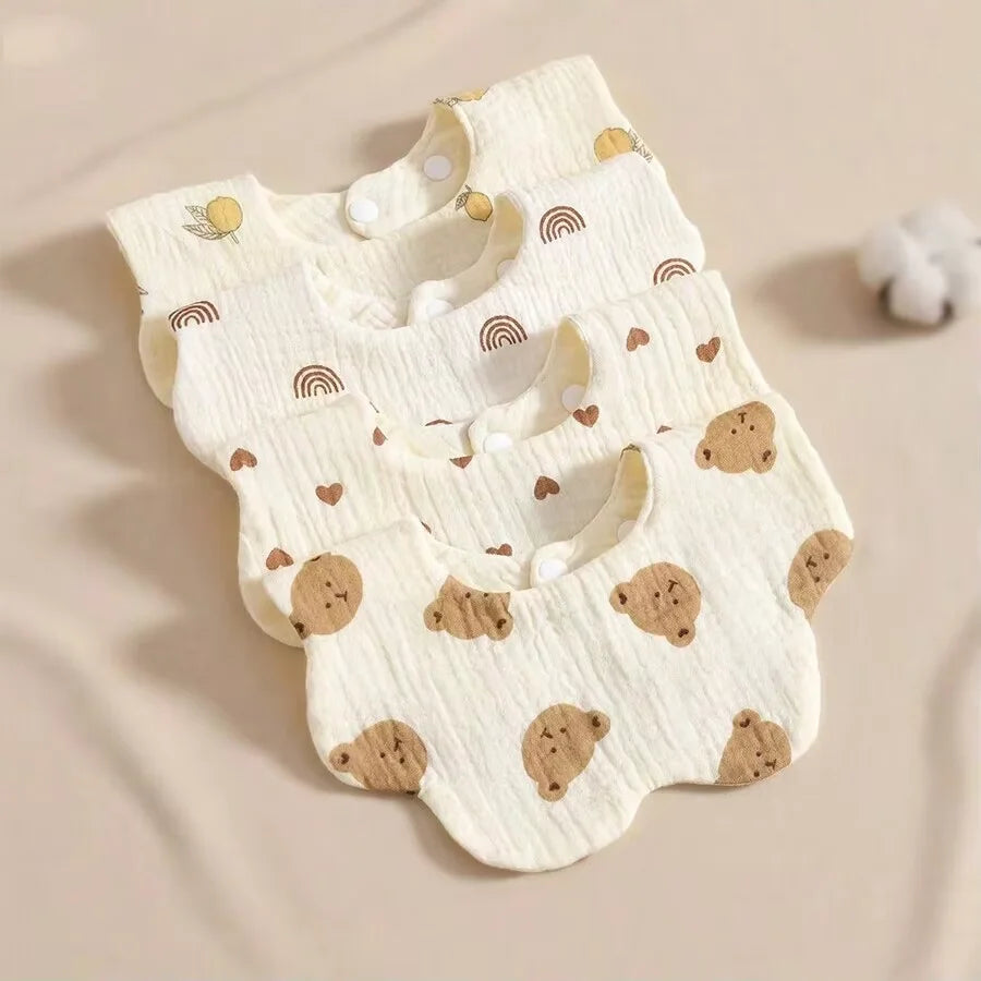 TDHD 6-Layer Crinkle Muslin Flower Baby Bib, 360° Rotating Super Absorbent Bib For Teething Drooling Babies
