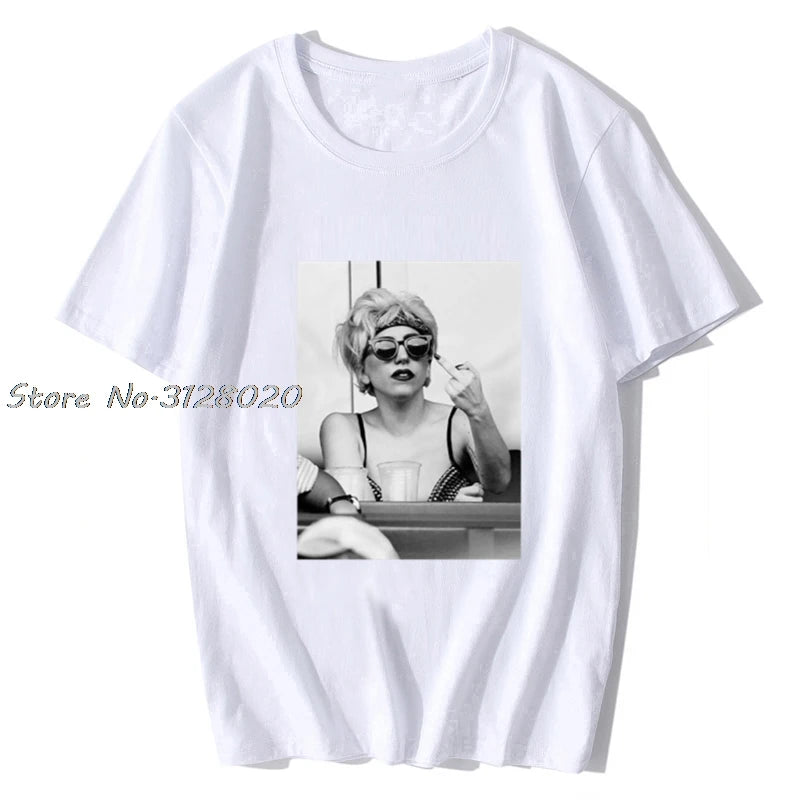 Lady Gaga Finger Bird Flip Middle Off Pokerface Paparazzi Retro Vintage T Shirt Men Cotton TShirt Tees Tops Streetwear Harajuku