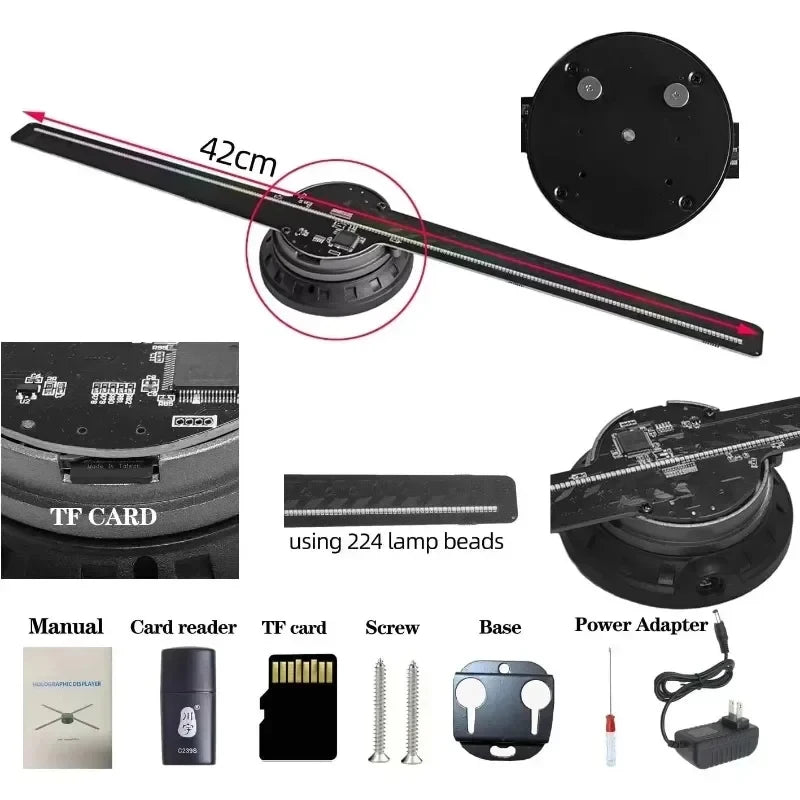 42cm WiFi 3D Holographic Fan Projector, 384LEDs HD LED Hologram Display with APP Remote Control, Support DIY Video, Logo & Icons