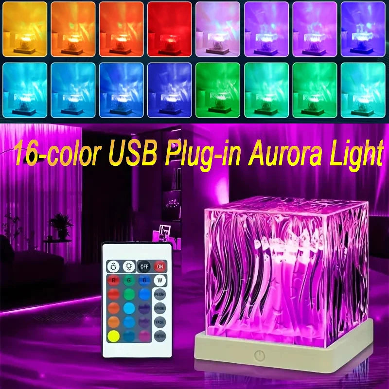 Aurora Light Ocean Wave Projector 16Color RGB Auto Rotate Ambient Light Remote Home Room Deco Night Light Birthday Gift for Kids