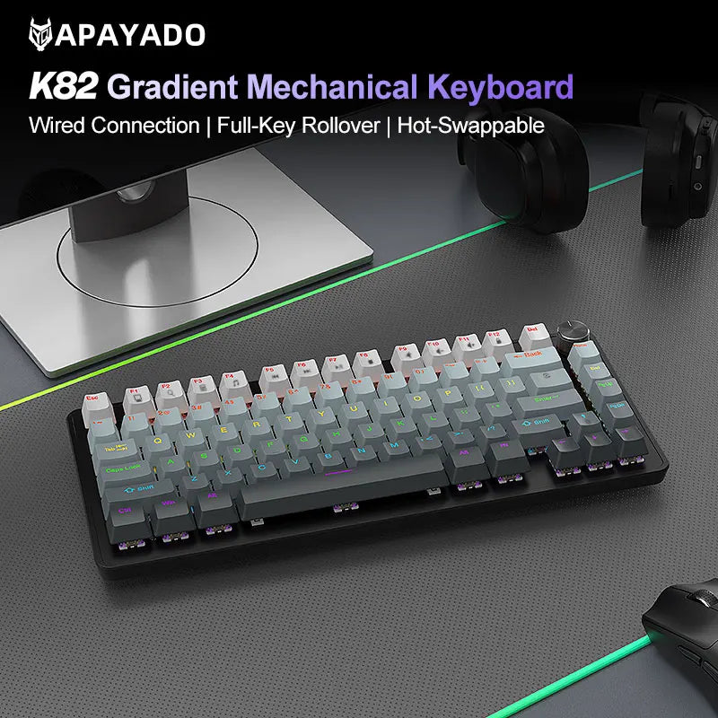 K82 USB Gaming Keyboard APAYADO Red/Blue Switch Option N-Key Rollover Ergonomic Compact 82 Keys for PC